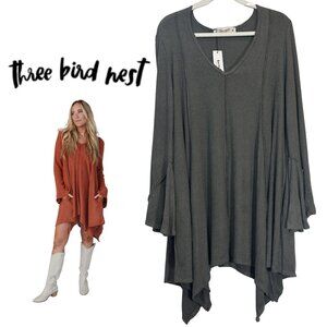The Nest Golden Hour Long Bell Sleeve Tunic Dress – Ribbed Knit, Size Medium